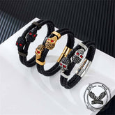 Punk Double Skull Stainless Steel Leather Bracelet