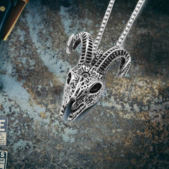 Punk Horned Goat Stainless Steel Skull Pendant