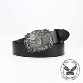 Punk Silver Bull Head Buckle Embossed PU Leather Belt