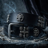 Punk Skull And Cross Genuine Leather Belt