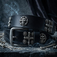 Punk Skull And Cross Genuine Leather Belt