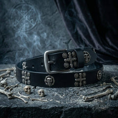 Punk Skull And Cross Genuine Leather Belt