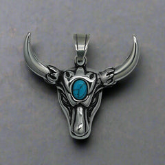 Punk Turquoise Bull Head Stainless Steel Pendant