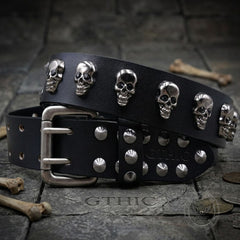 Punk Western Studded Skull Genuine Leather Belt