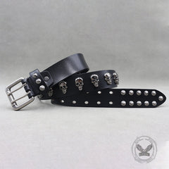 Punk Western Studded Skull Genuine Leather Belt