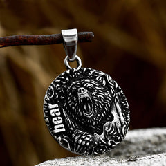 Retro Roaring Bear Stainless Steel Animal Pendant