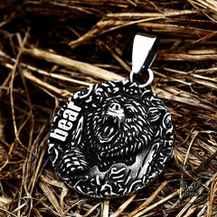 Retro Roaring Bear Stainless Steel Animal Pendant