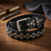Retro Western-Style Flame Rivets Genuine Leather Belt