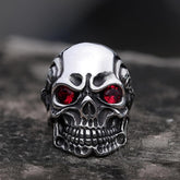 Ruby & Sapphire Eye Stainless Steel Skull Ring