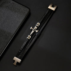 Skull Cross PU Leather Braided Biker Alloy Bracelet
