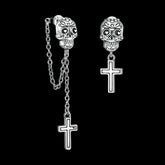 Skull Cross Sterling Silver Asymmetric Stud Earrings