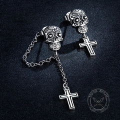 Skull Cross Sterling Silver Asymmetric Stud Earrings