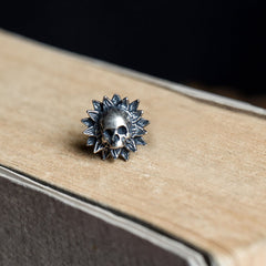 Sunflower Skull Sterling Silver Stud Earrings