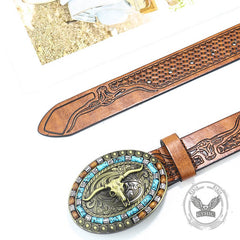 Vintage Bull Head Western Cowboy PU Leather Belt