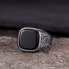 Vintage Pattern Square Turquoise Stainless Steel Ring