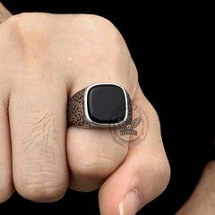Vintage Pattern Square Turquoise Stainless Steel Ring