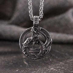 Vintage Viking Coiled Dragon Stainless Steel Pendant