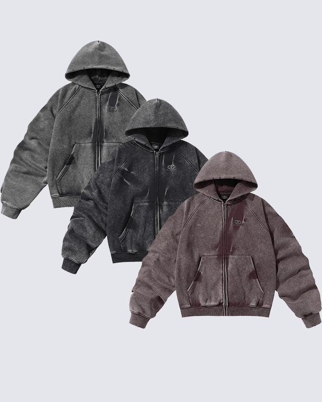 Vintage Washed Oversized Zip-Up Hoodie Main Image