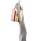Canvas Calfskin Striped Ivy Beige Naturale Moro