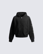Embroidered Graphic Zip-Up Hoodie