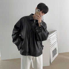 Men's Korean Leather Casual Baseball Jacket