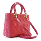 Lambskin Cannage Medium Bi-Color Lady Dior Orange Fuchsia