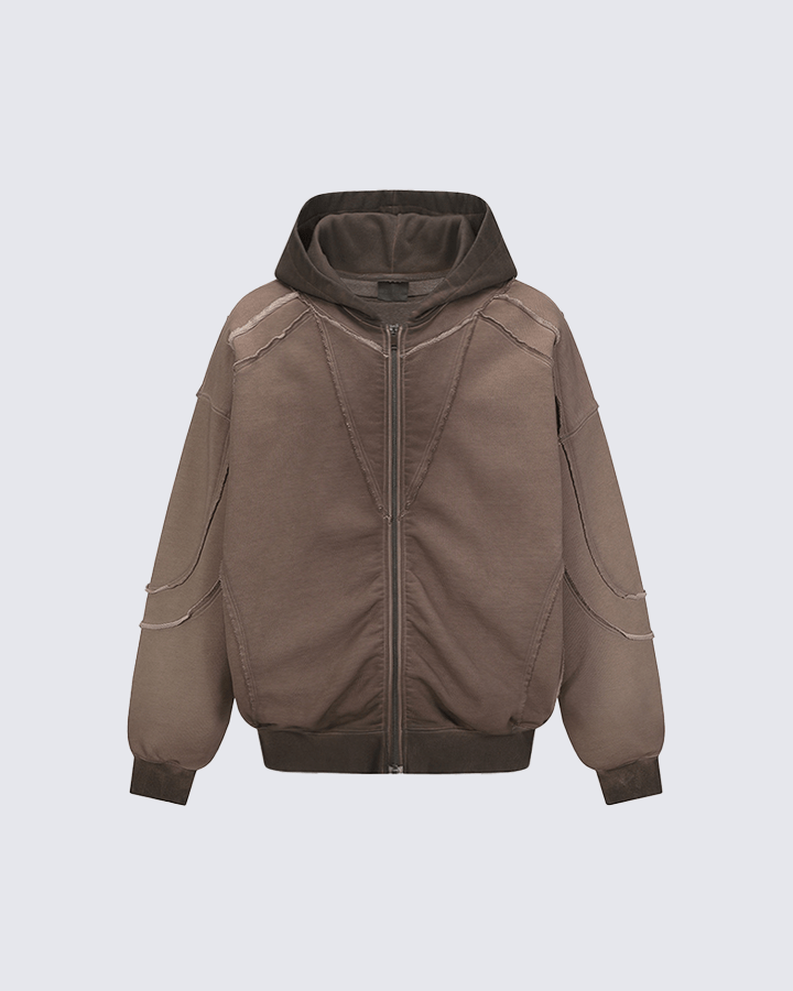 Paneled Stitch Line Zip-Up Hoodie