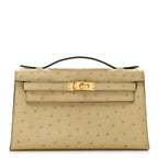 Ostrich Kelly Pochette Clutch Parchemin
