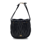 Nappa Matelasse Mini Drawstring Bucket Bag Black