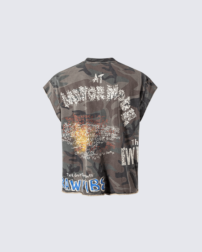 Graffiti Camo Sleeveless Oversized T-Shirt Main Image