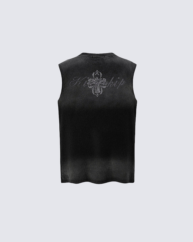 American Retro Style Minimalist Letter Print Vest Main Image