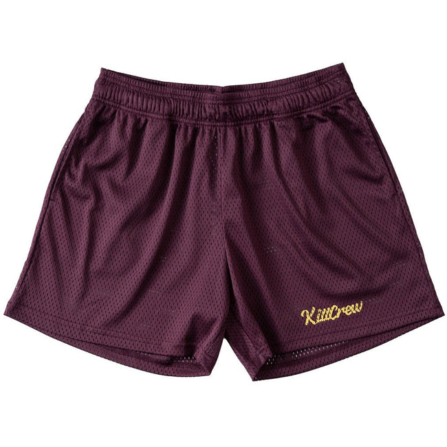 VENTED MESH SHORTS SCRIPT - MAROON / GOLD Hover Image