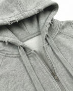 LOW SATURATION-Distressed Cropped Zip-Up Hoodie