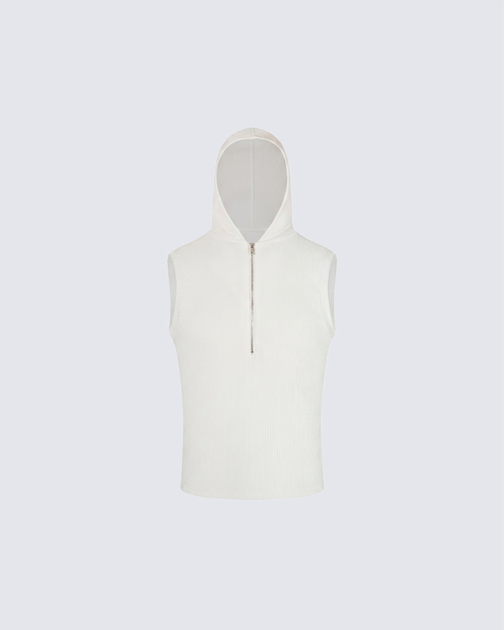 New Dark Ribbed Hooded Sleeveless Zip Knit Top