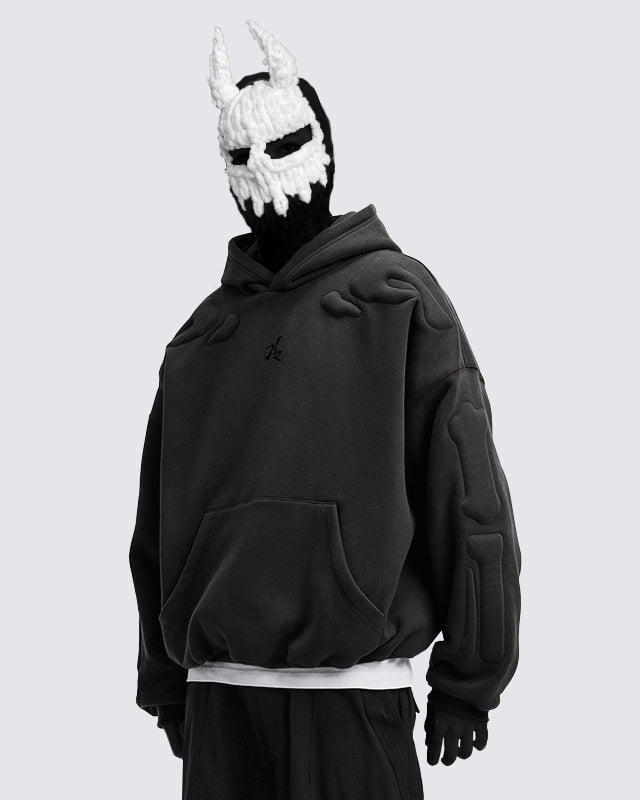 KIIKIO Warm Textured Double-Layer 3D Skeleton Hoodie Main Image