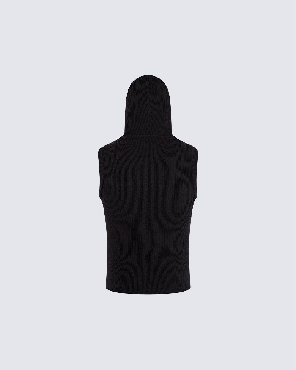 New Dark Ribbed Hooded Sleeveless Zip Knit Top