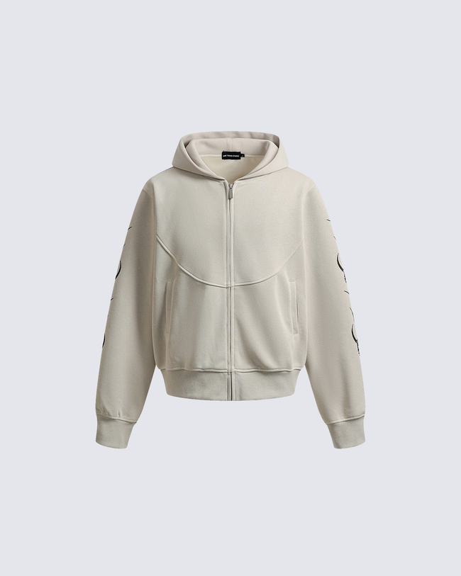Embroidered Graphic Zip-Up Hoodie Hover Image