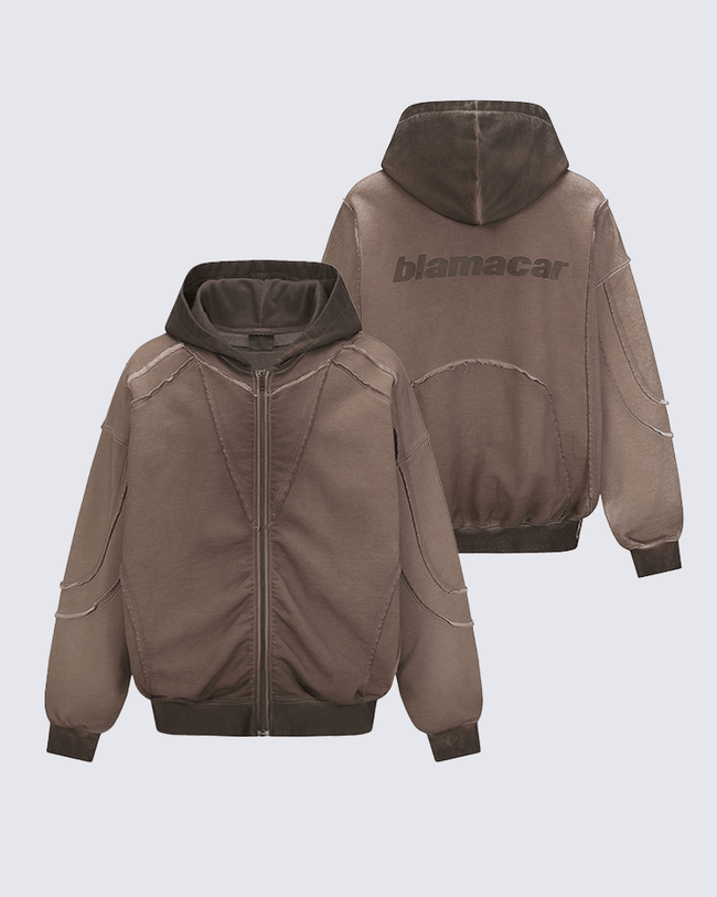 Paneled Stitch Line Zip-Up Hoodie Main Image