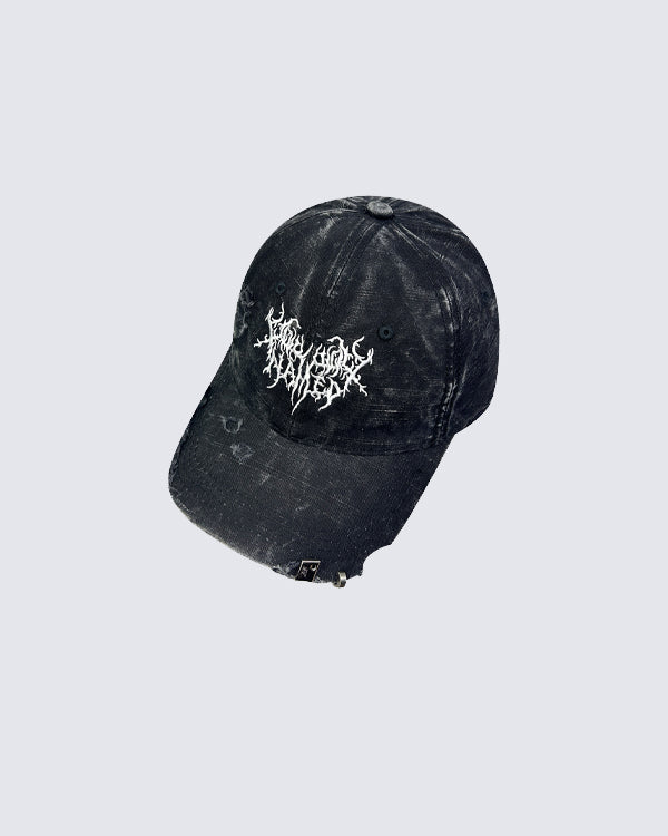 Distressed Flame Embroidery Studded Baseball Cap Hover Image