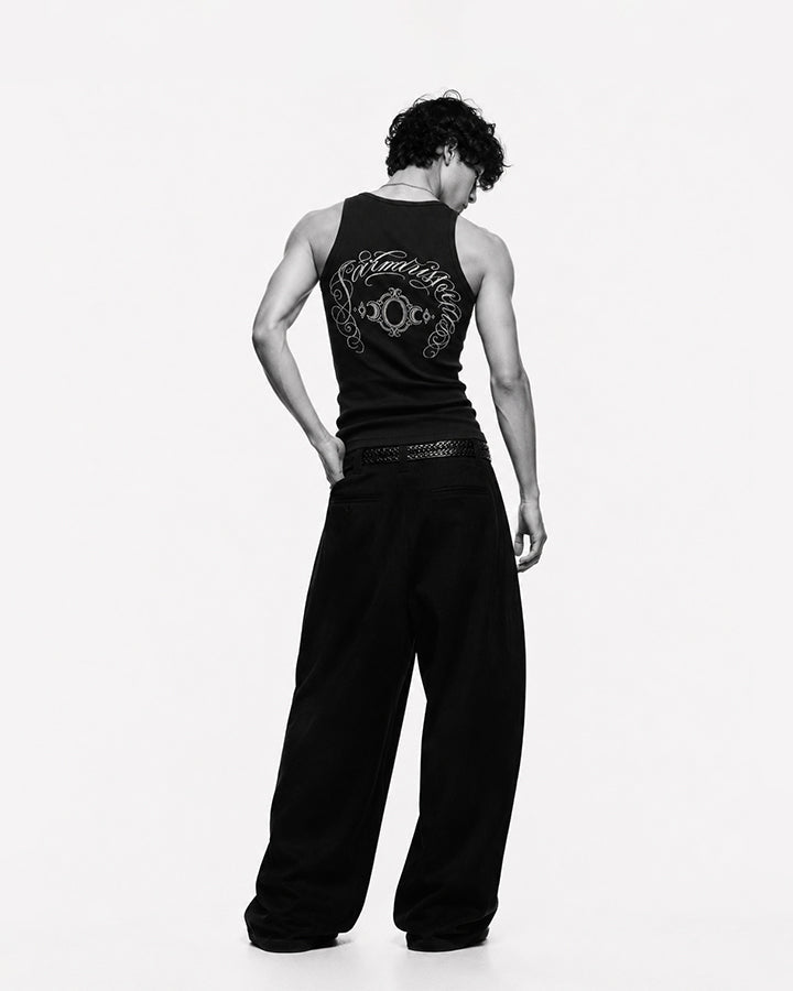 New Gothic Cross Embroidered Slim Ribbed Tank Top