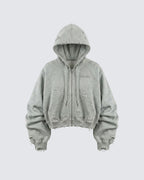 LOW SATURATION-Distressed Cropped Zip-Up Hoodie