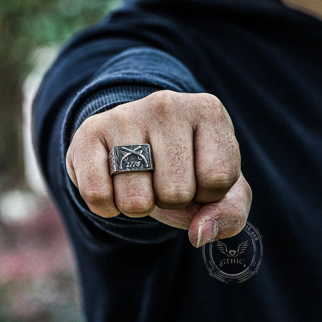 1776 Crossed Guns Stainless Steel Ring Main Image