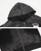 Vintage Loose Fit Washed Distressed Zip-Up Hoodie