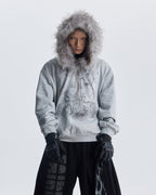 Lightweight Fuzzy Printed Half-Zip Cropped Hoodie