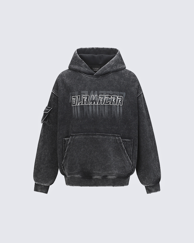 Washed Letter Print Hoodie with Utility Pocket Hover Image