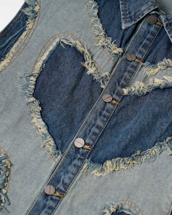 Distressed Patchwork Denim Vest