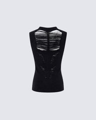 New Dark Distressed Cutout Sleeveless Knit Top
