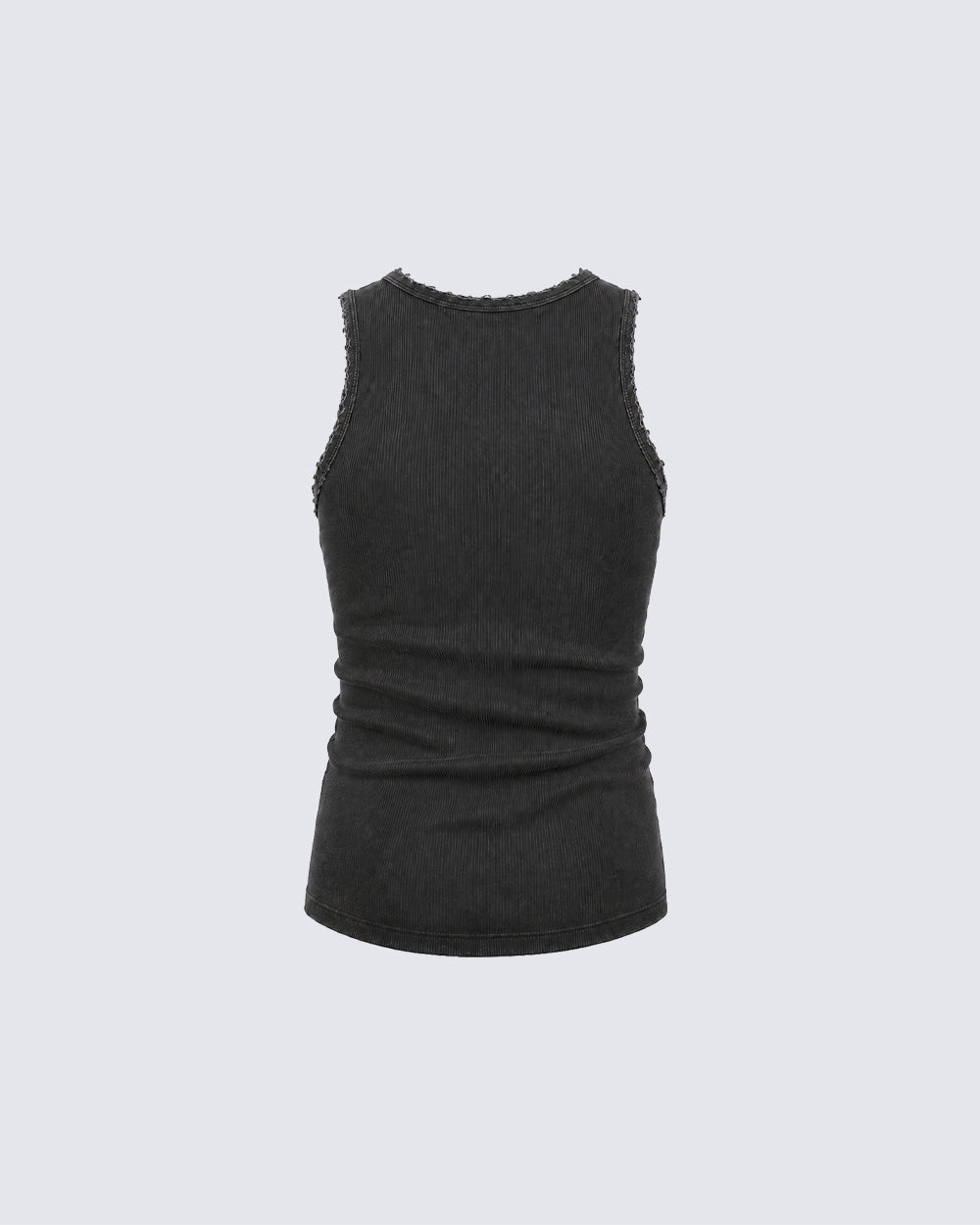 New Dark Washed Henley Neck Ribbed Slim Tank Top