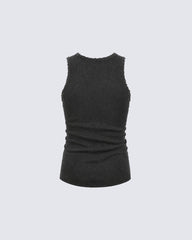 New Dark Washed Henley Neck Ribbed Slim Tank Top