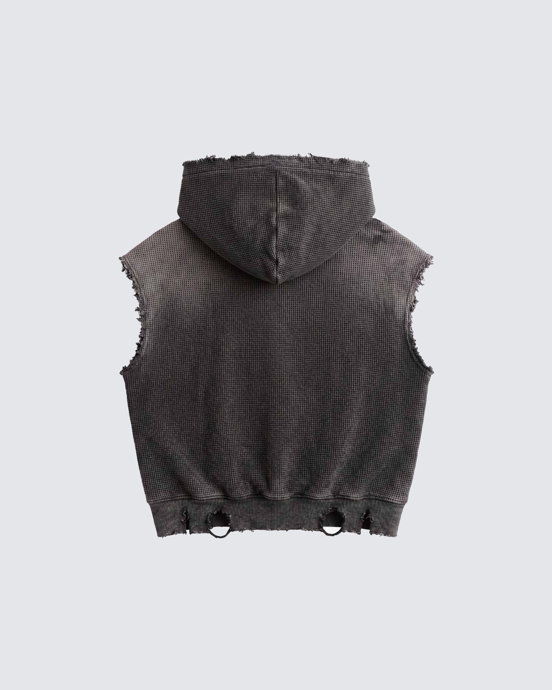 KIIKIO -Distressed Graphic Sleeveless Hooded Vest